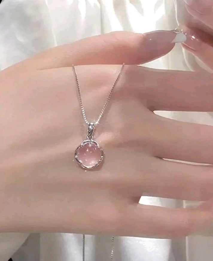 Pink crystal doop necklace