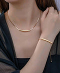 Minimalist gold bar necklace and bracelet set