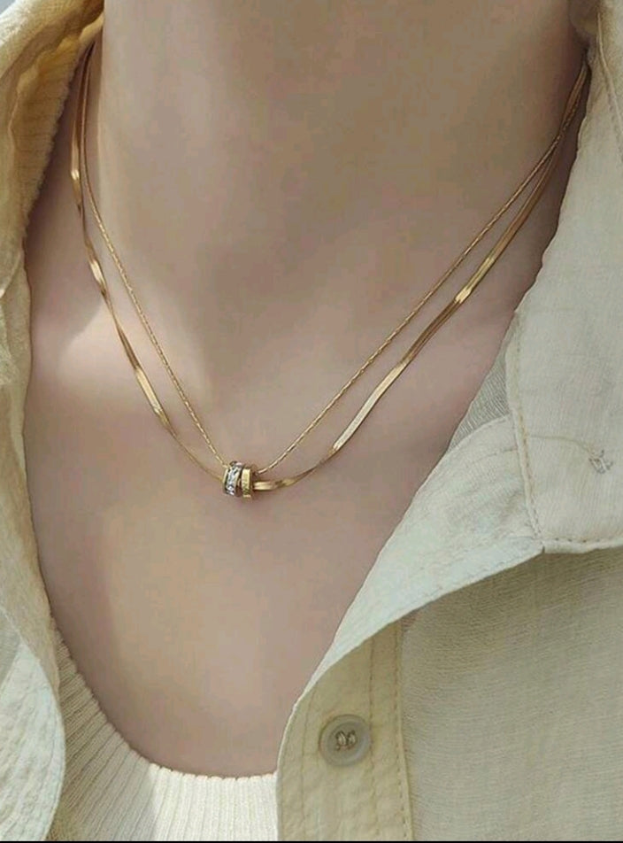 Gold double layer herringgbone necklace